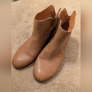 Lucky Brand Tan Leather Ankle Boots – Size 9.5M | Side Zip Western Booties